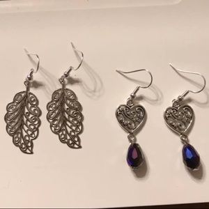 Earring Set - Filigree heart and leaf nickel free